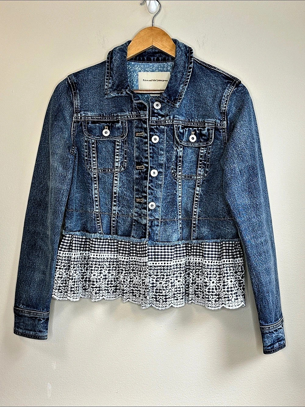 Pilcro and the Letterpress Pilcro Peplum Denim Jacket Blue & White Small
